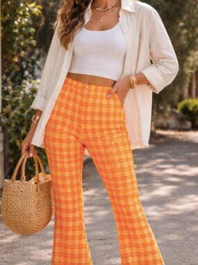Urban Outfitters 70s Style Pull On Kick Flare Orange Yellow Pants